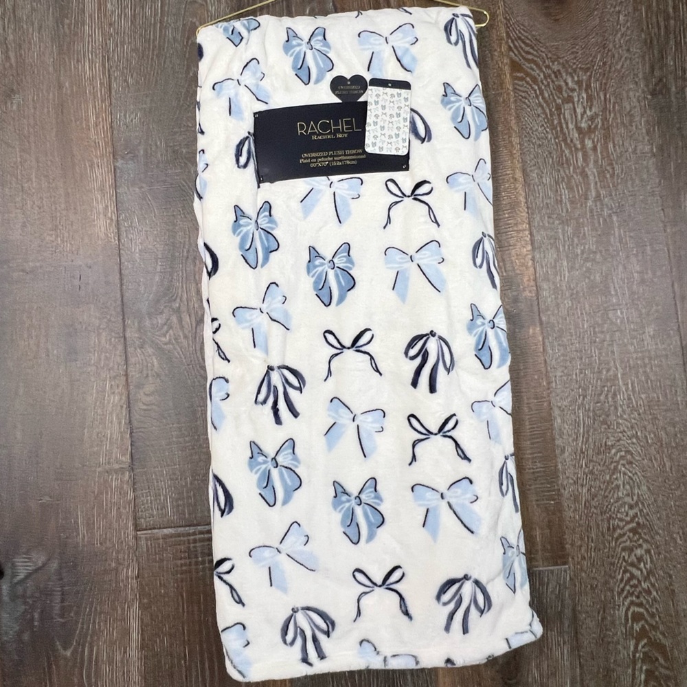 Rachel Roy -  ‘Blue Bows’ plush throw. 60” x 70”. NWT. Firm! - Picture 4 of 4